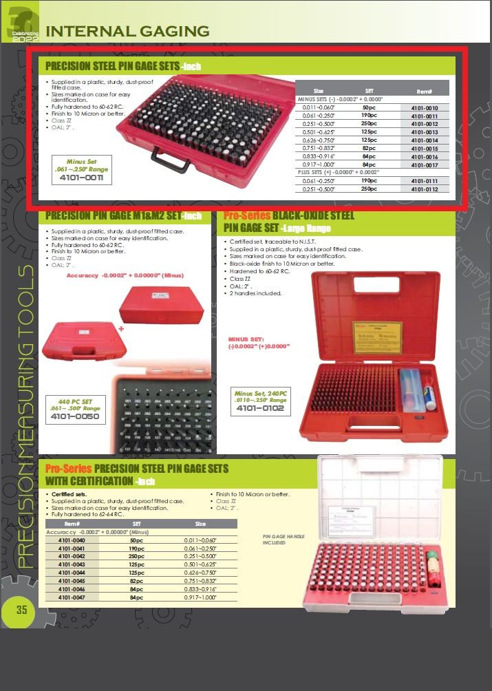 HFS(R) Steel Pin Gage Set Minus (125Pcs (0.501-0.625") M3) Precision