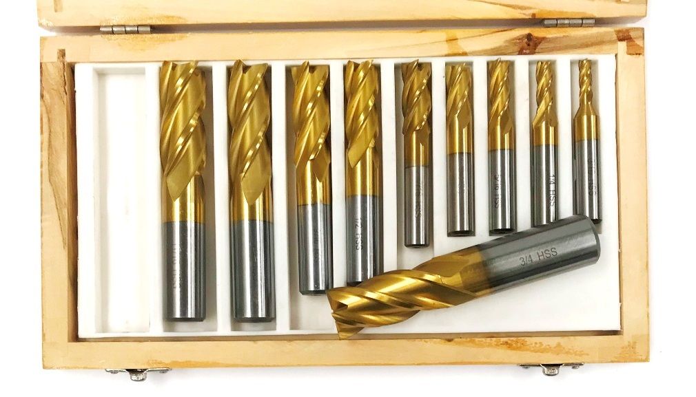 10 PIECE 4 FLUTE TiN COATED END MILL SET (5800-0010)
