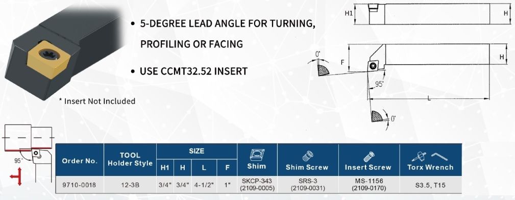 HARLINGEN SCLCR123 INDEXABLE TURNING TOOL HOLDER (9710-0018)